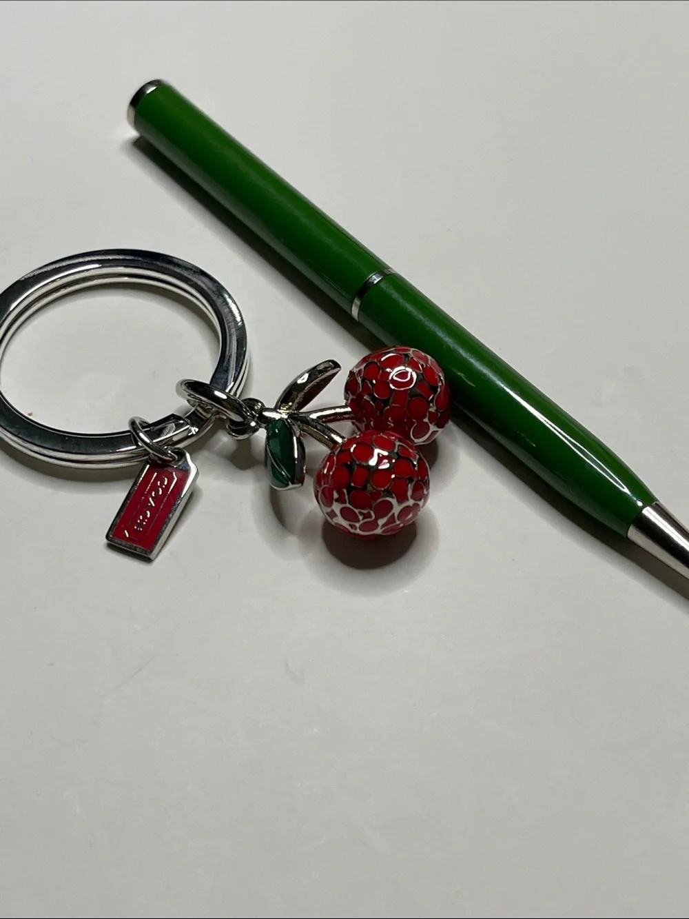 Coach Cherry Keychain Charm with Red Enamel Cherries and Coach Pen - Picture 1 of 8